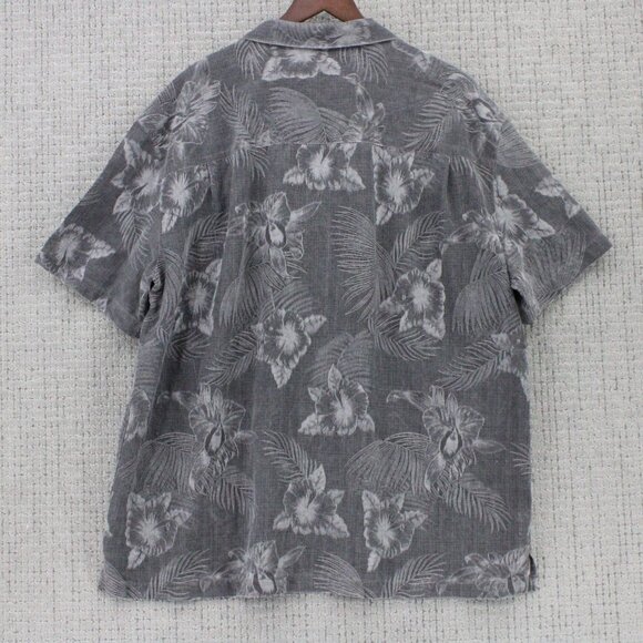 Vintage Island Shores Hawaiian Silk Shirt Mens 2XL Gray Floral Print Button Down - Picture 7 of 9